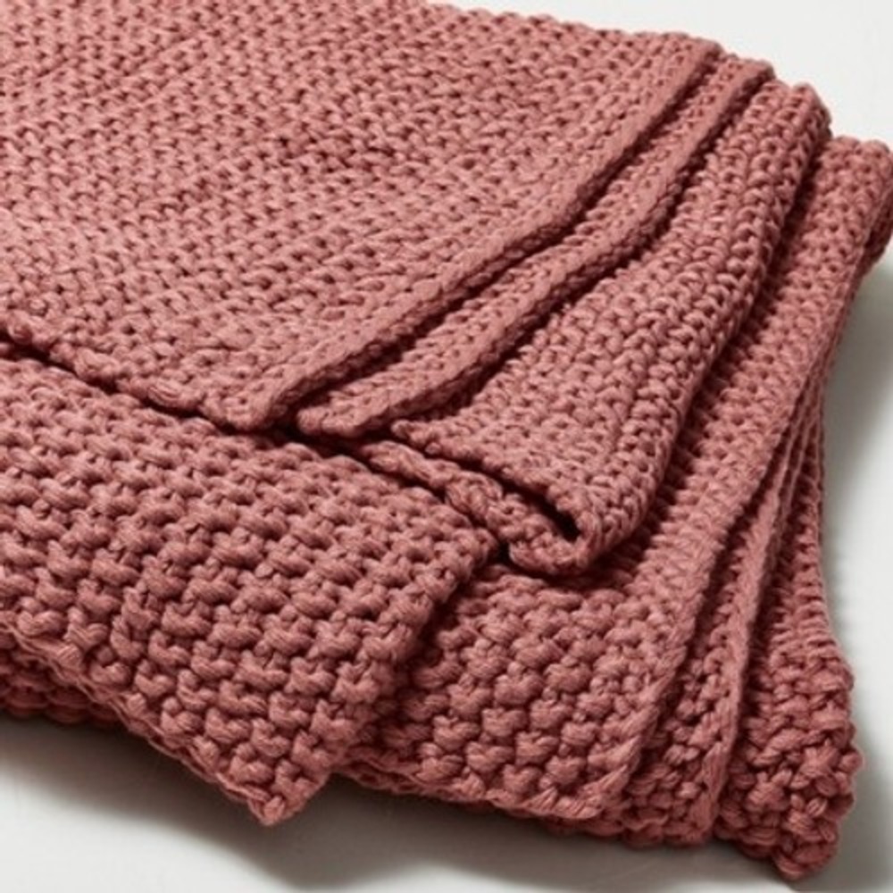 Casaluna Chunky Cable Knit Throw Blanket King Rose Pink Bedding Brand New